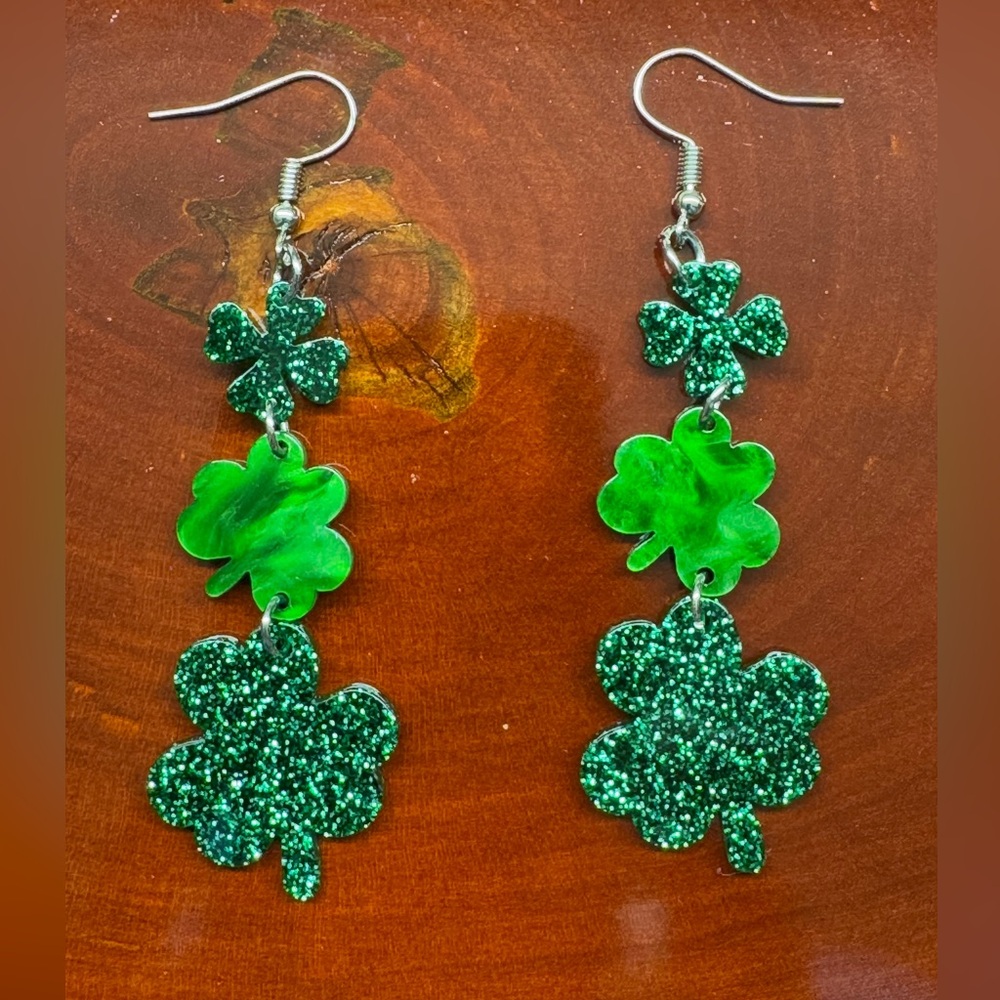 Lucky Clover Design Dangle Drop Acrylic Festive Earrings